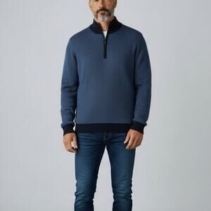 J. McLaughlin 1/4 Zip Pullover Sweater Men's Sz XL Navy Blue Coastal Prep Cotton